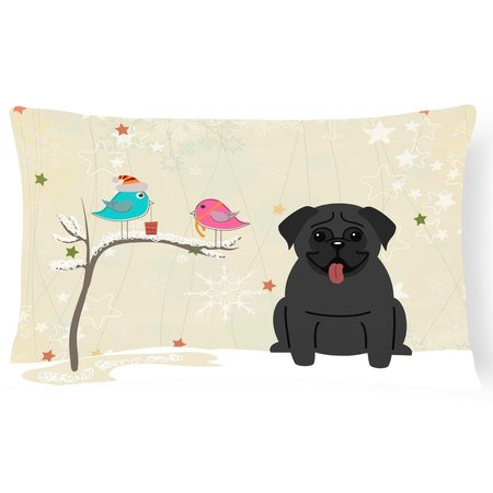 JENSENDISTRIBUTIONSERVICES Christmas Presents Between Friends Pug Black Canvas Fabric Decorative Pillow MI2549893